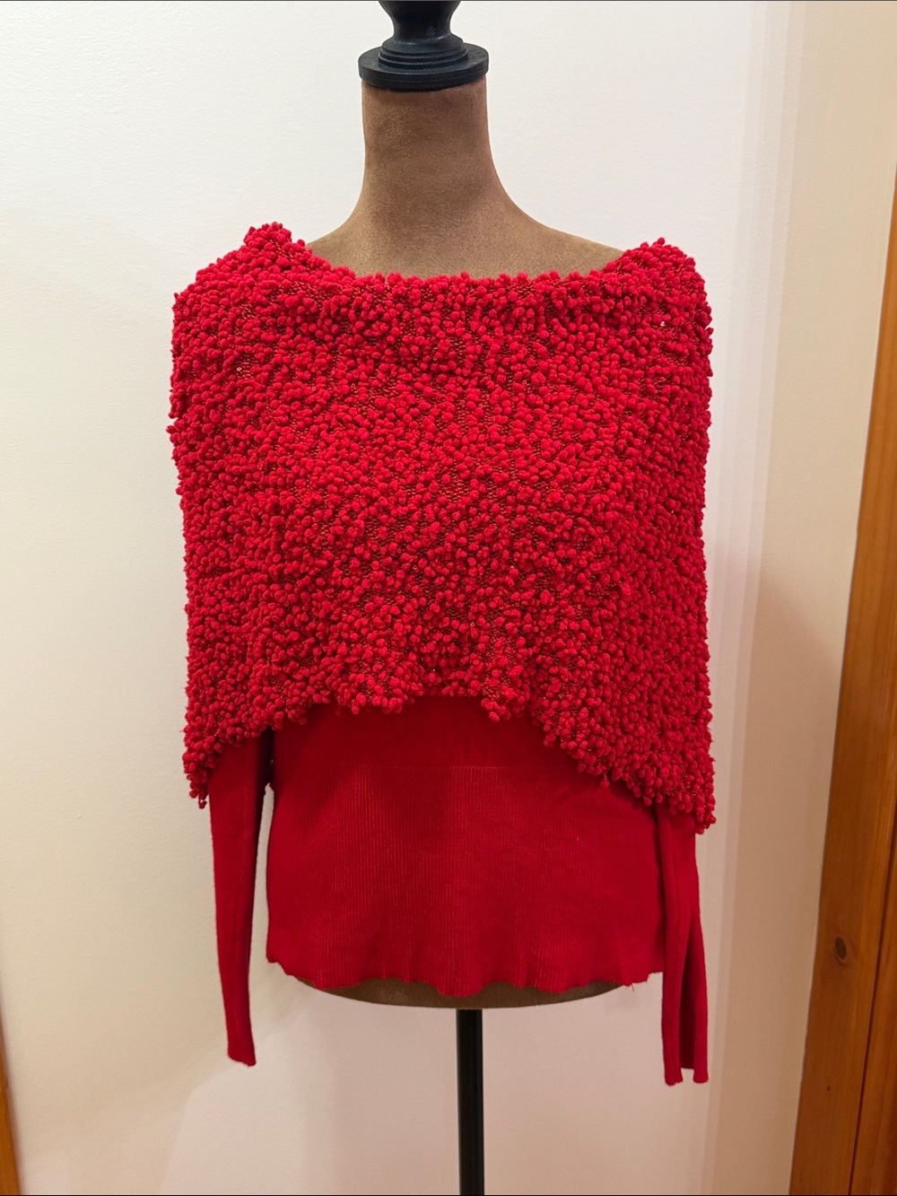 Boston Proper Cozy Vibrant Sequined Red Textured Popcorn Knit Sweater NWOT